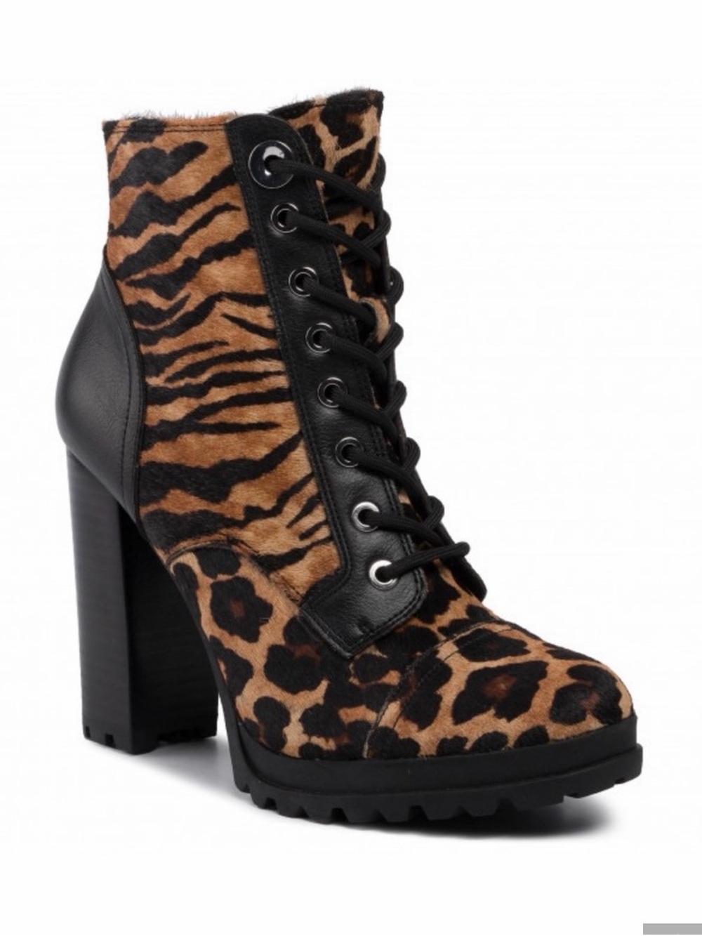 New with out Aldo Leopard Print Lace-Up Block Heel Ankle Boot - Brown & Black